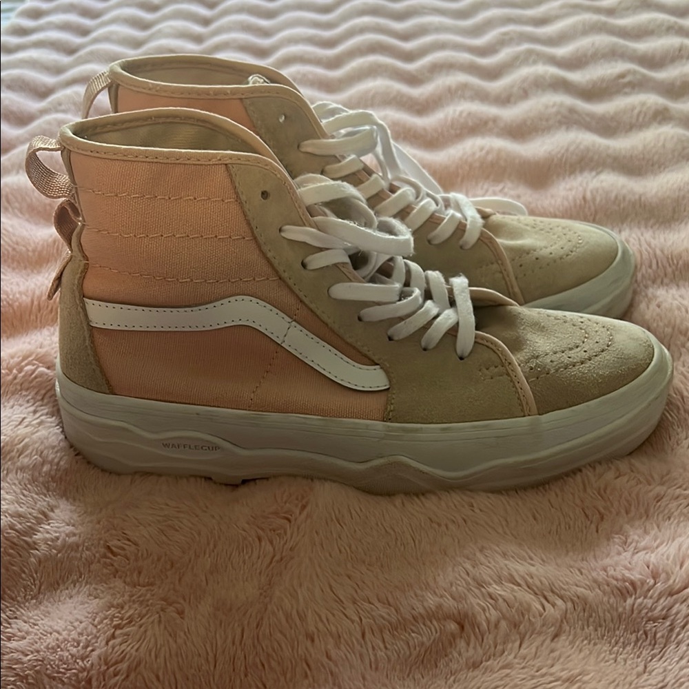 Vans Pink and Tan High-Top Sneakers